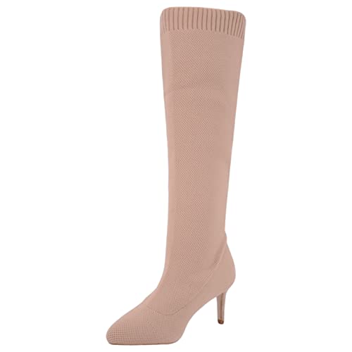 Queentina Mujer Botas por encima de la rodilla Tacones altos tacon 1019, beige, 37 EU