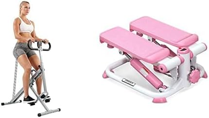 Sunny Health & Fitness Exercise Stepping Machine, Portable Mini Stair Stepper for Home or Office Workouts + Upright Row-N-Ride Rowing Machine, Horse Riding Machine for Home Gym Use