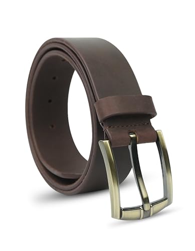 VALANTI Leather Belts for Men Genuine Buffalo Leather Belt | Tan & Brown Leather Belt | Classic Mens Belt for Jeans Trousers and Everyday Wear | Belt with Gift Box (Brown L-47inches)