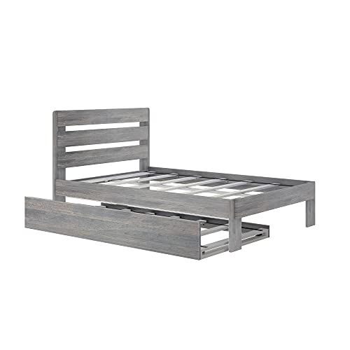 Max & Lily 196211-185 Modern Farmhouse Bed With Plank Headboard And Trundle, Full, Driftwood thumb #3