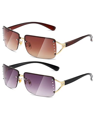 MASDUN Stylish Rimless Frameless Rectangle Sunglasses for Womens Surrounded designer trendy men