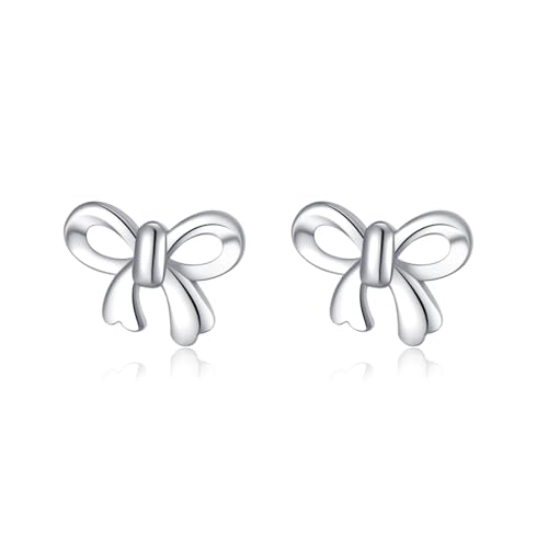 Reffeer Solid 925 Sterling Silver Tiny Bow Studs Earrings for Women Teens Bowknot Studs Earrings