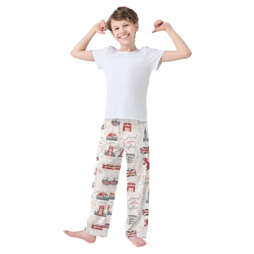 United Kingdom City Boys Long Pants Soft Trousers Elastic Waist Kids Lounge Bottoms with Pockets S-XL2