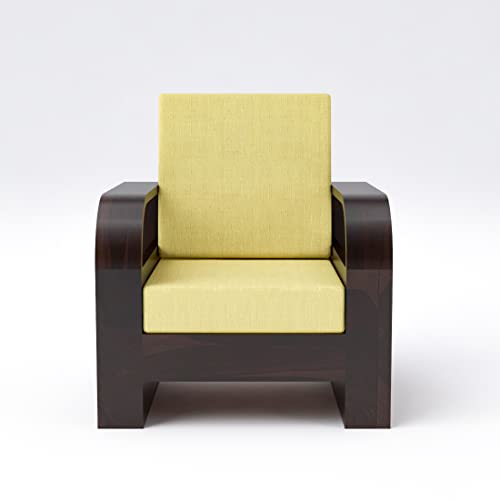 Image of Douceur Furnitures Solid Sheesham Wood 5 Seater Sofa | Five Seater Sofa Set for Living Room, Cafe, Office | (Walnut Cushion Lime Yellow)
