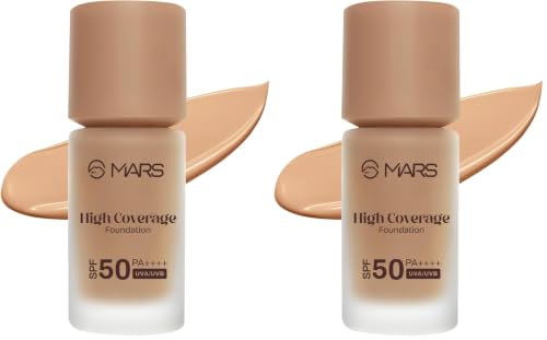 Image of MARS SPF50 PA++++ High Coverage Foundation | Blemish Free & Blendable Makeup | For All Skin Type | IN-VIVO Tested with 5 Star UVA+UVB Protection Boost Rating (40ml) (SHADE-6.5) (Pack of 2)