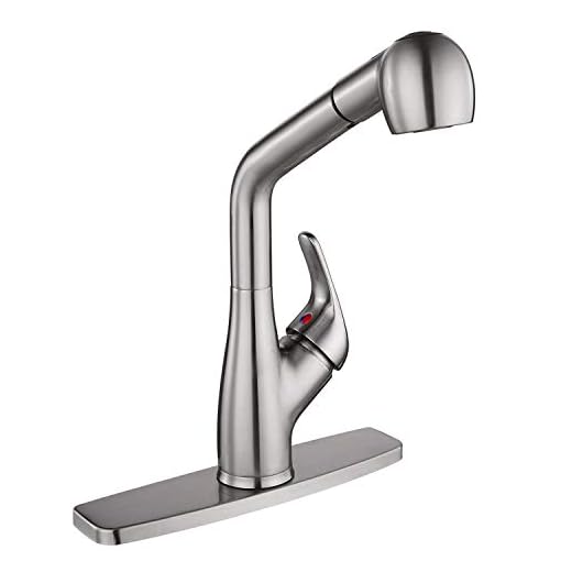 Peppermint Designer Brushed Nickel Pull Down Kitchen Sink Faucet Modern with Pull Out Sprayer Single Lever with Deck Plate