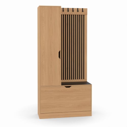 IDMarket - Vestiaire d'entrée Rangement Chaussures Jack Lattes ajourées 2 Portes Bois et Noir