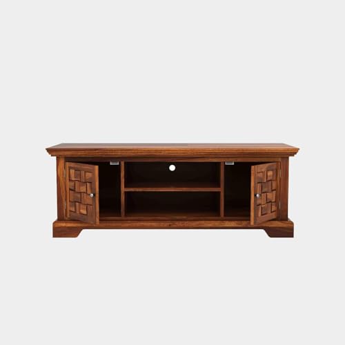 Image of Essentia Rosewood Sheesham Solid Wood TV Entertainment Unit | Wooen Cabinet Living Room & Office (Finish Color - Honey Finish)