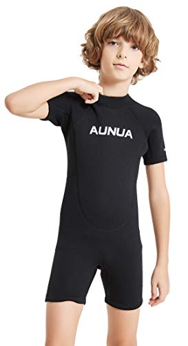 Aunua Children's 3Mm Youth Swimming Suit Shorty Wetsuits Neoprene For Kids Keep Warm(7035 Black 12) #TOP3