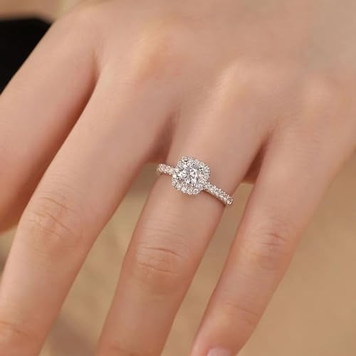 18K White Gold Plated Rings for Women - 7/8/9# Cz Three-In-One Halo Wedding Engagement Promise Eternity Ring, Personalized Hypoallergenic Non Tarnish Rings, Christmas Birthday Gifts Trendy Jewelry3