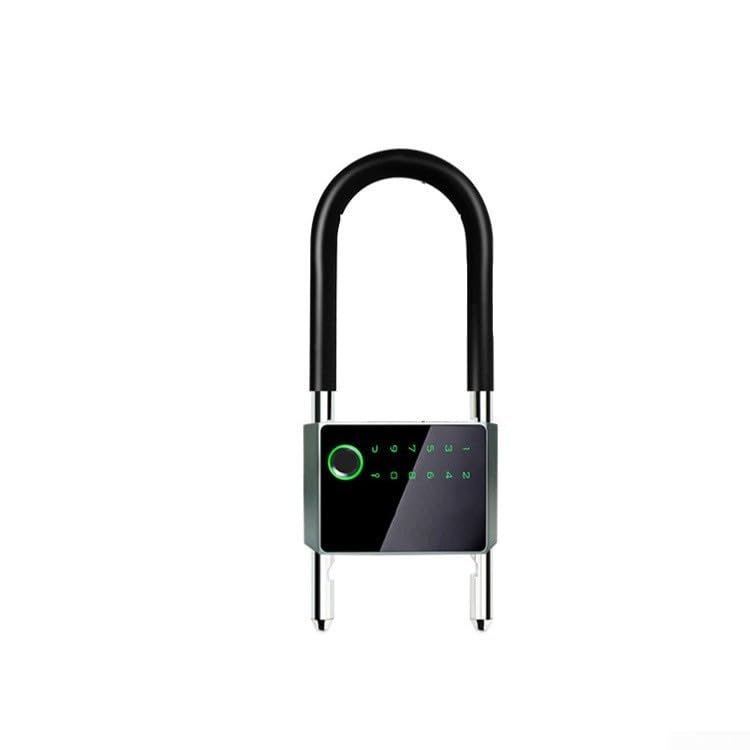 Candado inteligente impermeable en forma de U, 100 huellas dactilares y 30 grupos de contraseñas, deslizamiento de tarjetas, llave, NFC y desbloqueo compatible con Bluetooth para aplicación Tuya