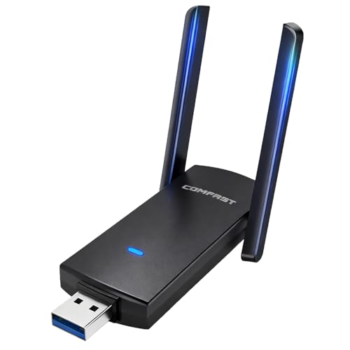 COMFAST Clé WiFi Puissante AC1300Mbps, Double Bande Clé WiFi pour PC, 2.4G/5.8GHz Adaptateurs USB WiFi pour PC, Cle USB WiFi Dongle Compatible avec Windows 8/8.1/10/11