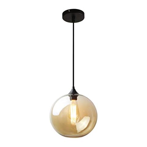 Pendant Lamp Vintage Industrial Metal Finish Clear Glass Ball Round Shade Loft Pendant Lamp Retro Ceiling Light Retro Ball Clear Glass Lampshade,A/15CM Cover