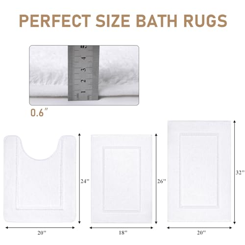 Pauwer Bathroom Rug Set - 3 Piece Shower Mats with U-Shaped Contour Toilet Mat, Absorbent Microfiber Plush Bath Mats, Non Slip, Machine Washable Shaggy Floor Mats