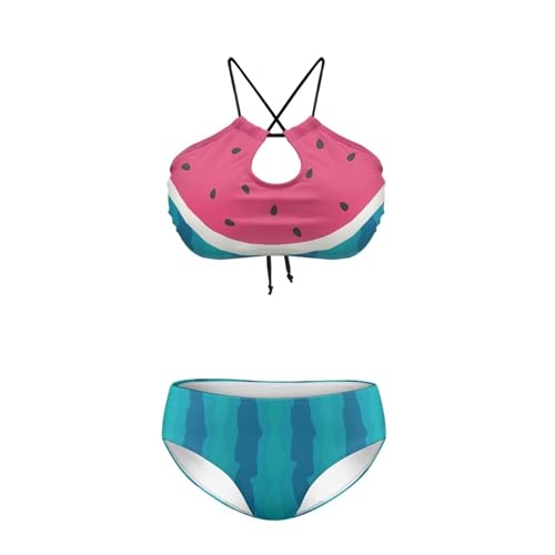 Brosoneto Watermelon Patterns Bikini Sets for Women Sexy Strappy Bikini Women Swimwear Women's 2 Piece Swimsuits Halter Drawstring Self Tie Swimwear