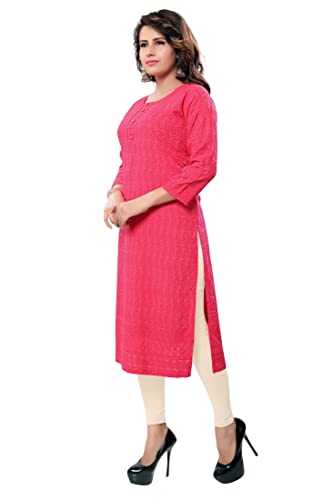 Image of DARIKA Women's Cotton Chikankari Straight Kurti Multiple Color in from Small to Plus Size.