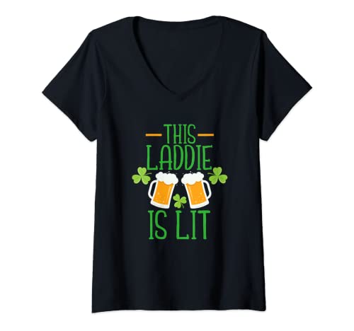 Mujer Tazas con texto en inglés "This Laddie Is Lit Saint Patrick's Day Beer Mugs Camiseta Cuello V