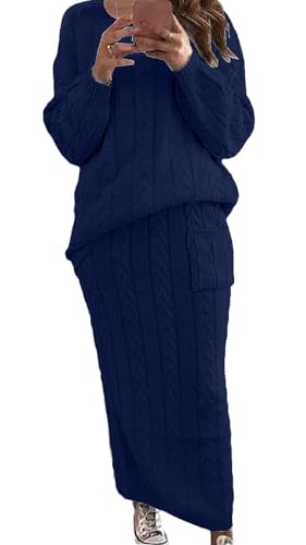 Image of utcoco Womens Sweater Sets Winter Chunky Cable Knit 2 Piece Outfits Sweater Skirt Set