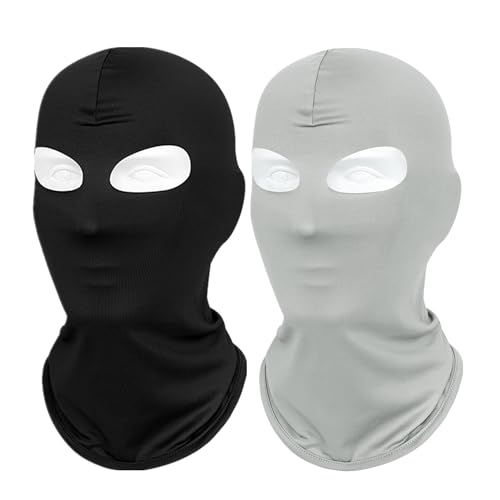 Image of 2Pcs 3 Hole Full Face Mask, Black Balaclava Seamless Face Ski Mask for Motorcycle Bike Hunting Cycling Cap Halloween (3 Hole Black+light grey, one size)