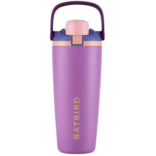 Image of FreeSip Gym Water Bottle 30oz with Built-in Straw & Chug Spout, Leak Proof Lock Lid, Carry Handle Travel Bottle for Fitness Workout Training Sports and Car Cup Holder (Dark Lavender, 900 ml)