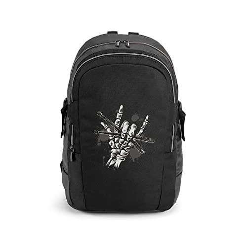 Mochila Para Notebook 17 Polegada Caveira Rock Baquetas