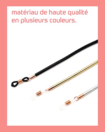 GERNEO® – Cordon de lunettes en cuir de qualité supérieure – Lot de 2 couleurs – Aspect cuir lisse unisexe pour lunettes de lecture et soleil – vue 7
