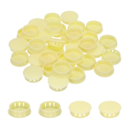 Image of MECCANIXITY 64PCS 35mm(1 3 /8 inch) Beige Plastic Hole Plugs, Flush Type Panel Hole Plugs Insert End Caps for Locking Hole Tubes Furniture Cabinet