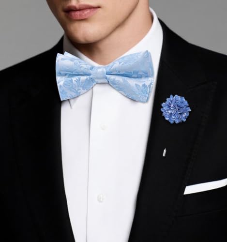 Image of Dubulle Mens Paisley Striped Bowtie Set Pre-tied Bowtie for Men and Pocket Square Set Wedding Business