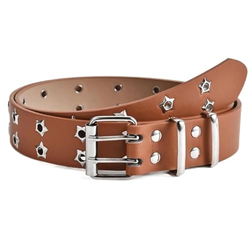 Belts for women, Waist Belt Women's Waist Belts Fashion Star Eye Decoration Double Row Belt Adjustable Jeans Leather Belt(Coffee)