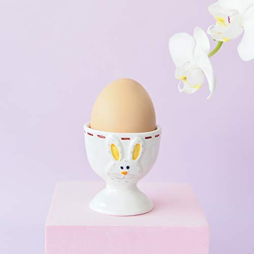 Eierbecher aus Keramik für weich oder hart gekochte Eierhalter – Set mit 2 Eierhaltern für Frühstück, Brunch, Küchengeschirr, Osterhase und Blumen-Eierbecher für Frühling, Zuhause, Party, Geschirr, – Bild 3