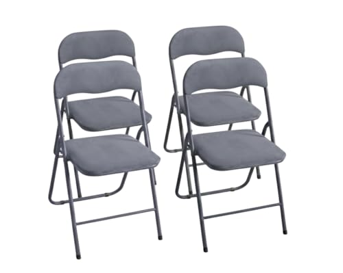 Generisch Klappstuhl 4er Set SAMT COOL GRAU | Eleganter Faltstuhl Gepolstert | Max. 100 kg | Robuster Gästestuhl, Platzsparend & Bodenschonend für Küche, Balkon & Events