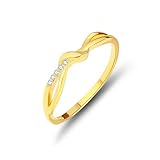 Mesnt Anillos de diamantes para mujer, oro amarillo de 9 quilates, 14 quilates, 18 quilates, diseño entrelazado con anillo de diamante redondo, Metal, Diamante