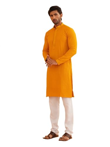 Image of SOJANYA (Since 1958 Men's Cotton Embroidered Thread Work Kurta With white churidar Pyjama
