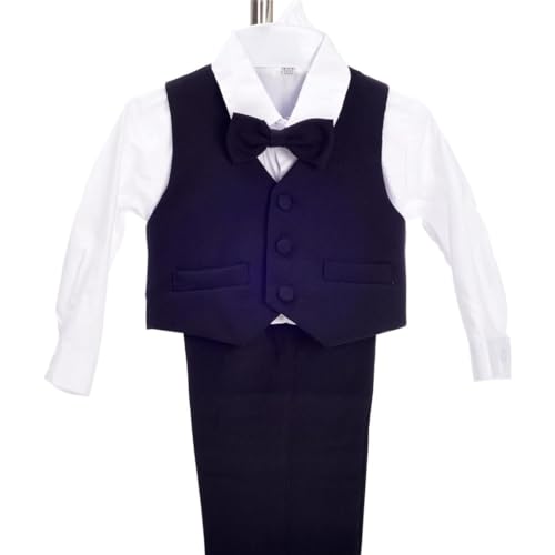 Lito Angels Baby Anzug Jungen Hochzeit, 5 Teiliges Set (Sakko, Weste, Hemd, Hose & Krawatte), Dunkelmarine, Größe 12-18 Monate 86 (Tag-Nummer 01)