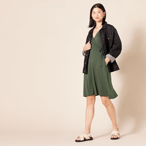 Image of Amazon Essentials Women's Short Sleeve Faux-Wrap V Neck Dress