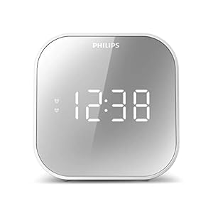 Philips Wake-Up Wekker met Radio, Gespiegeld Display Voor Naast het Bed, Digitale Radio met Dual Alarm, Sleeptimer en Snooze functie, Draagbaar met Back-up Batterij, Radio met USB-ingang TAR4406/12