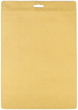 Evergreen Goods 50x Flat-Bottom Kraft Bag | Food Grade Re-usable Brown Self Standing Storage Pouch Inner Foil Zip Lock Heat Sealable with Tear Notch | Packaging Coffee Beans, Nuts, Snacks (200x290mm)