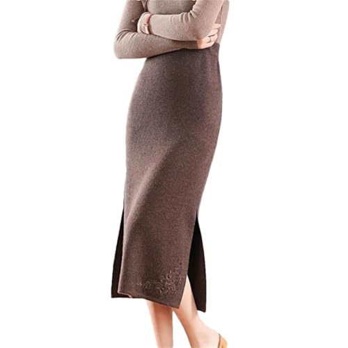Women's Fall Winter Slimming Wrap Bodycon Skirt Wool Mid-Length High-Waist Knitted Skirt Mocha Brown L