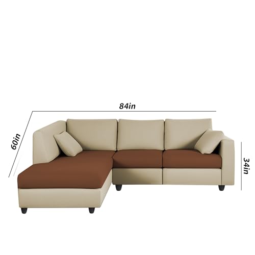 Image of Florian LHS 4 Seater L Shape Sofa Set for Living Room (Cream Brown Fabric) Premium Fabric Sofa