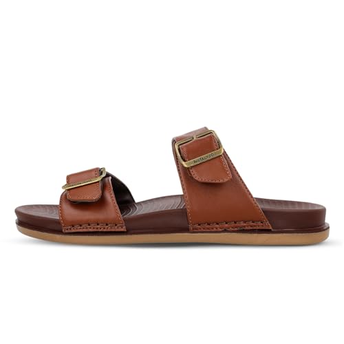 Image of WALKAROO Men's Fashion Sandals with Cushion Sole, Dual Straps with Buckles and Lightweight - WE1363 (Brown, UK Footwear Size System, Adult, Men, Numeric, Medium, 6)