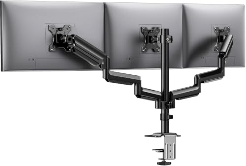 Image of HUANUO Triple Monitor Mount for 13-27 inch Computer Screens, 3 Monitor Desk Mount with Arm Holds 8kg, Triple Monitors Stand with Tilt, Swivel, Rotation, VESA 75x75, 100x100mm Gaming