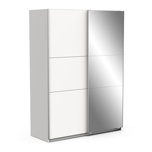Demeyere 190009 Puerta corredera con Espejo y Armario Moderno, Color Blanco Mate y Acabados metálicos, 148 x 59,9 x 203 cm, Madera de ingeniería, Gris
