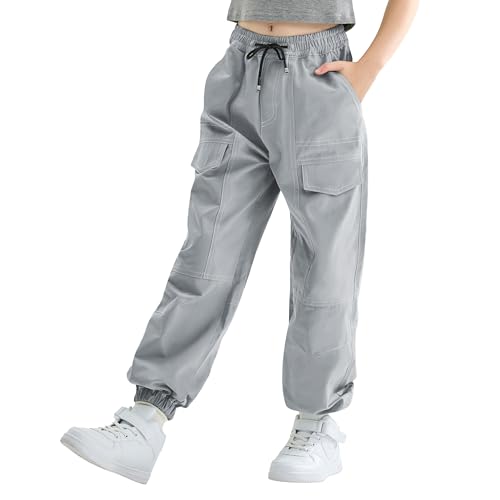 Image of Rolanko Girls Cargo Pants for Kids Loose Streetwear Hip Hop Dance Cotton Cargo Jogger Pants for Kids 4-15 Years