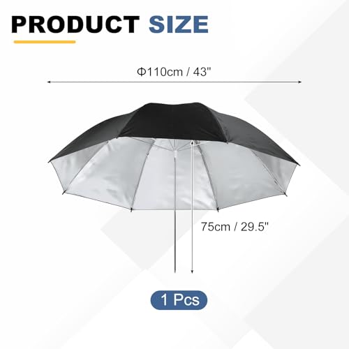 Image of 2 Pcs Photography Umbrella Lighting, 43 Inch Dia Parabolic Reflective Umbrella Accessories with Silver Inner, Fits Studio /Photo /Video /Shooting /Flash /Camera, Black