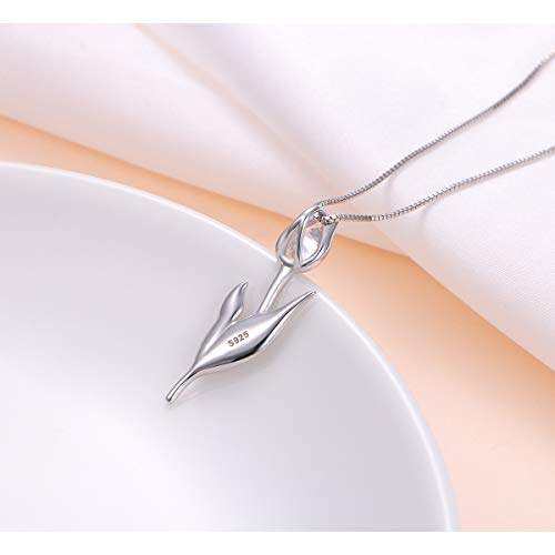 DAOCHONG Sterling Silver Flowers Tulip Calla Lily Sunflower Daffodil Poppy Lotus Pendant Necklace and Ring for Women4