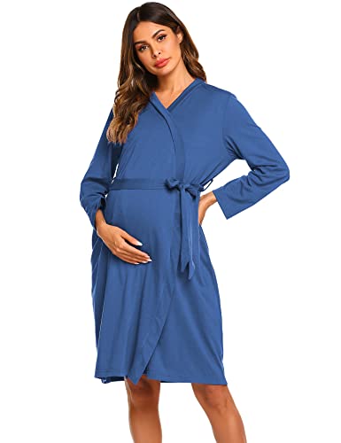 Ekouaer Schwangerschaftsmantel 3-in-1 Arbeitslieferung Stillkleid Krankenhaus Stillen Kleid Bademäntel, A_navy, Large Cover