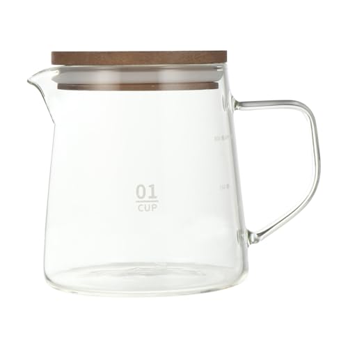 SECFOU Cafetera de Vidrio de Borosilicato Transparente 300 Ml Tapa de Madera de Acacia Segura para Hogar y Cafeterías, Tetera Ergonómica para Servir Café y Té en Restaurantes