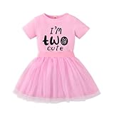 Toddler Girl 2nd Birthday Outfits,Im Two Cute Shirt+Tutu Skirt,Girl 2 Years Old Birthday Clothes (Pink, 2T)