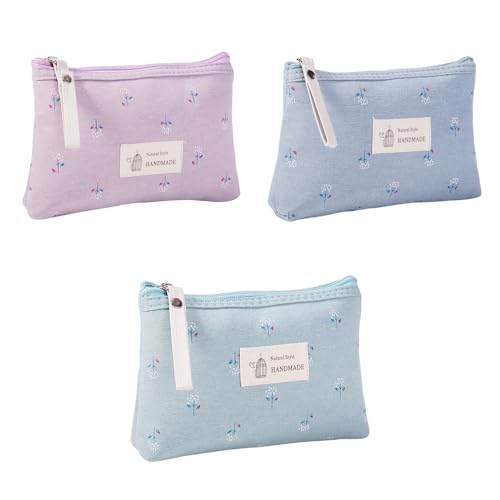 MisFun 3 Piezas Bolsa de Cosméticos de Lona, Bolsa Maquillaje Lona, Neceser Pequeño, Neceser Tela, Neceser Maquillaje, para Damas, Niñas, Almacenamiento Cosméticos y Necesidades Diarias