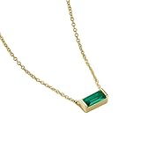 Calefee Collar de mujer oro 18 K/14 K/9 K, colgante collar rectangular con esmeralda Lab, cadena ajustable 40 + 5 cm, 40+5cm, Oro Piedra, Esmeralda sintética